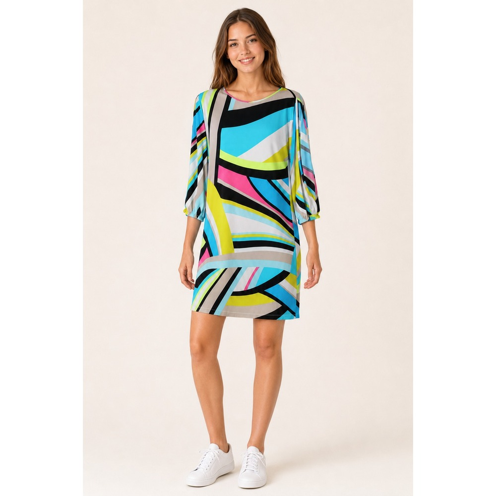 Calvin Klein Women's Size 8 Multicolor Abstract Shift Dress 3/4 Sleeve